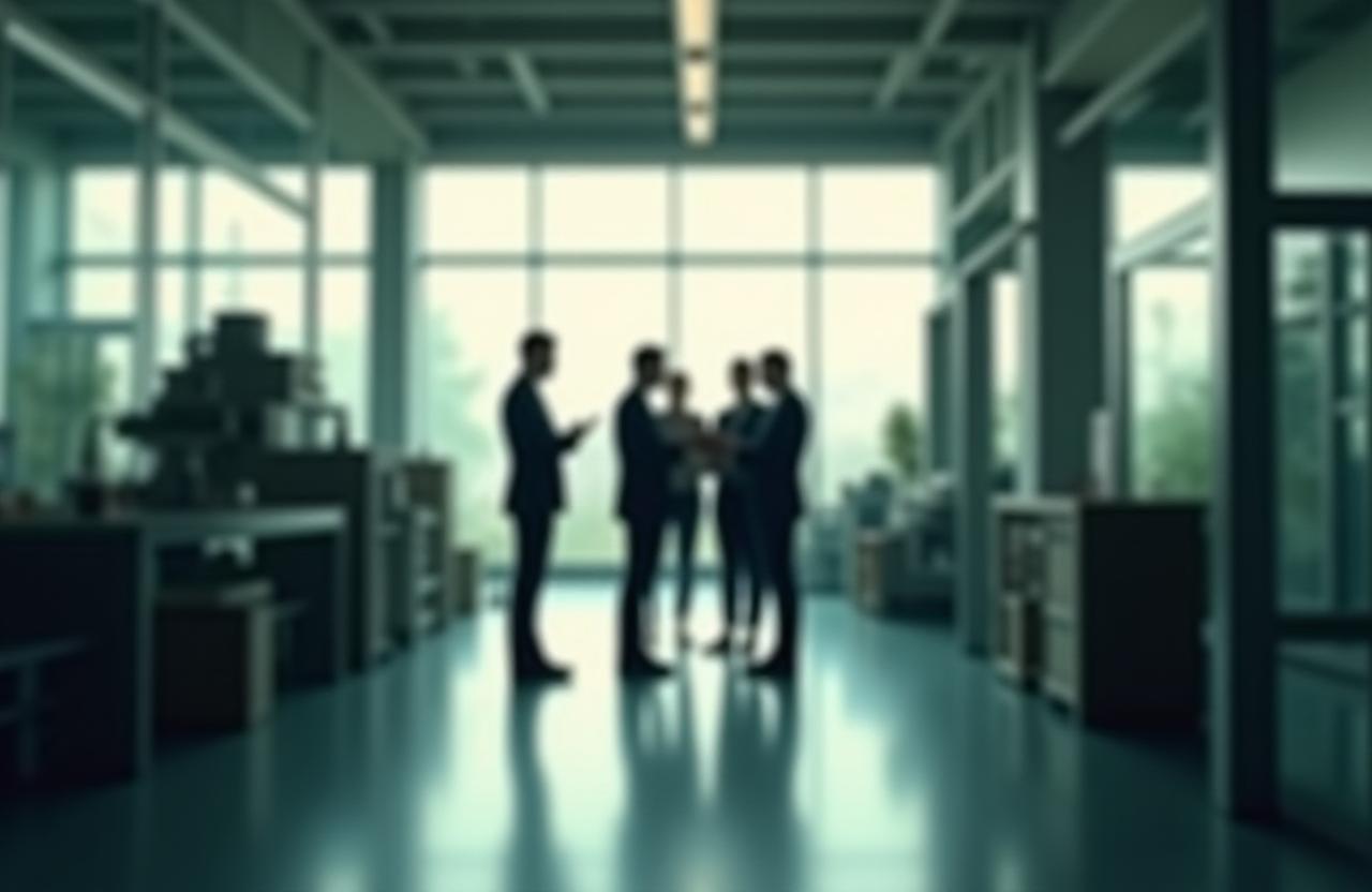 Founding fathers of Metallithic Solutions in front of modern machinery